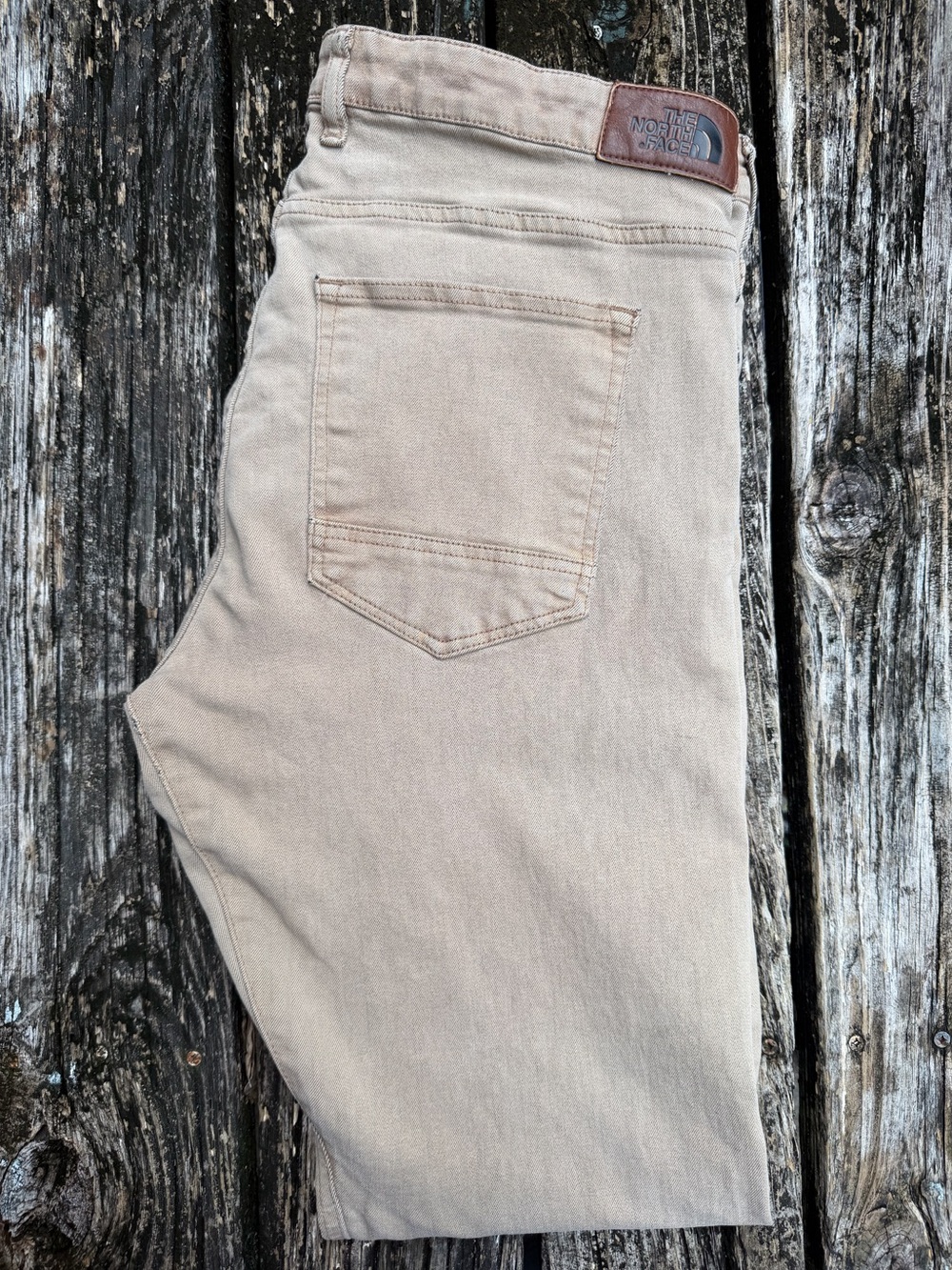 The North Face Mens 38x 31 Khaki Straight Leg Denim Hiking Work Pants Jeans P4